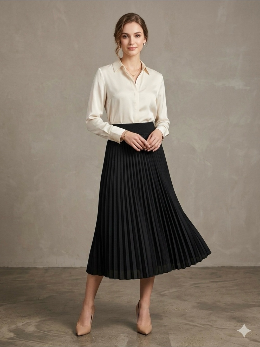 Theory Black Pleated Midi Skirt